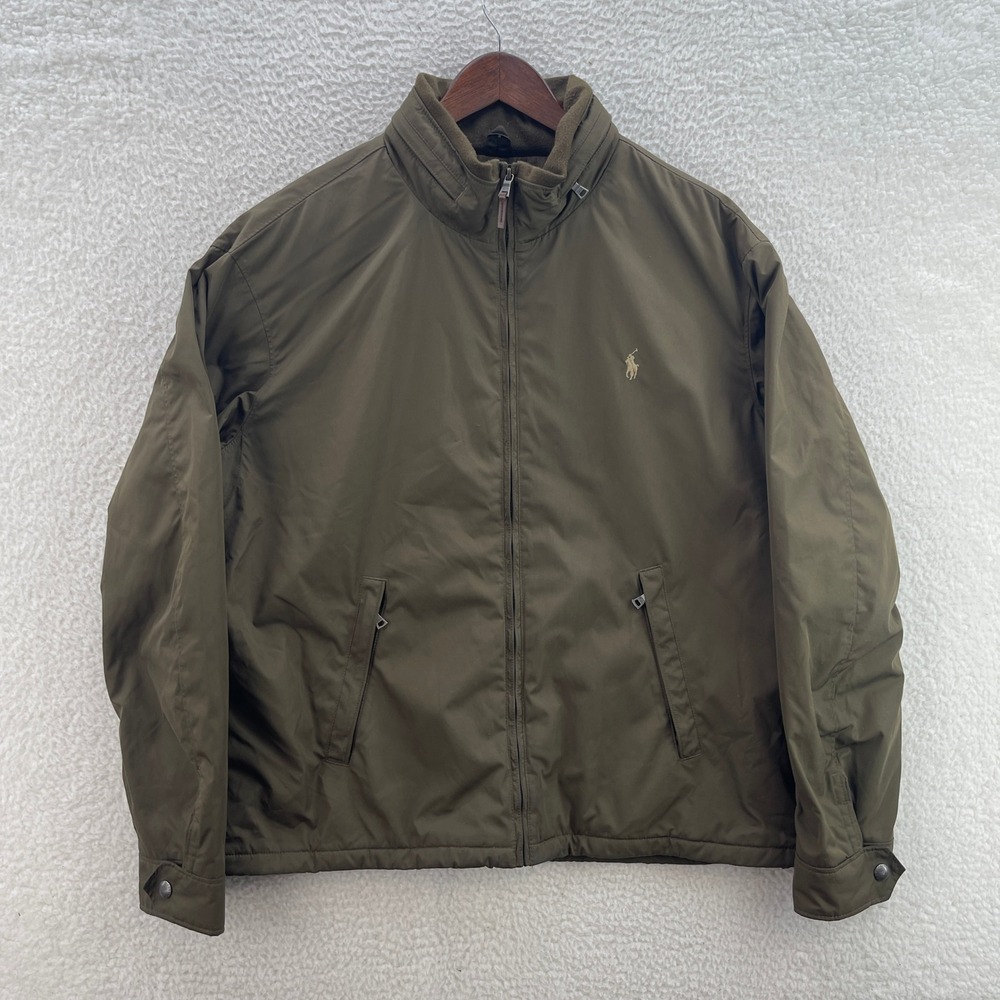 Polo Ralph Lauren Softshell Jacket Mens 2XL Olive Green Fleece Lined Hood Preppy